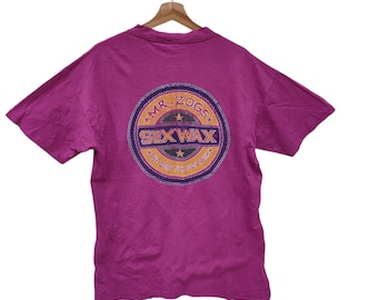 90s Distressed Mr. Zogs Sex Wax T-Shirt Single Stitch Purple Surf Tee Vintage Skate Beachwear, “Best for Your Stick” Logo, Size L, Large