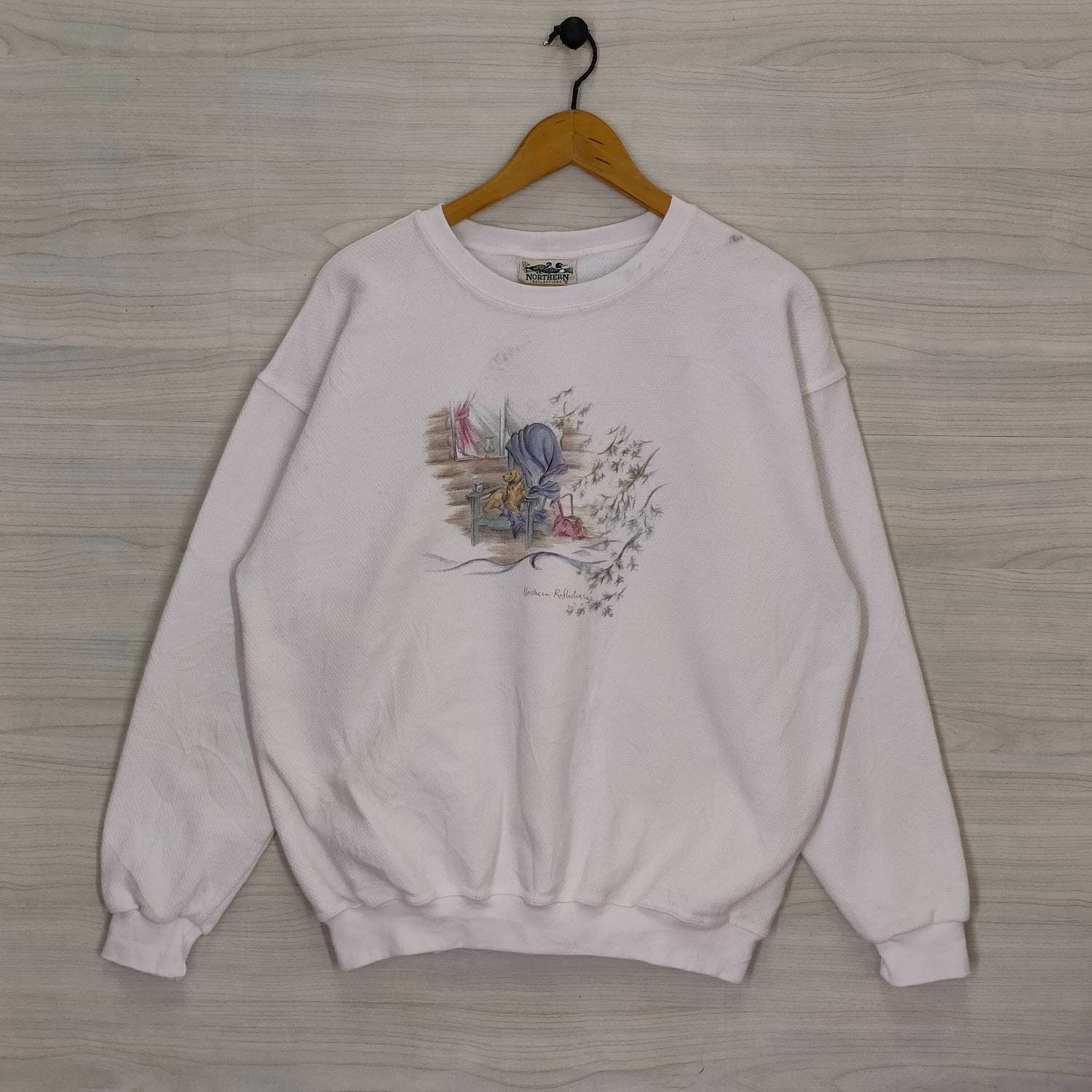 NORTHERN Reflections Crewneck Large Vintage 90s Animal Graphic Sweatshirt  Jumper Pullover, Dog Sweater White Size L -  Canada