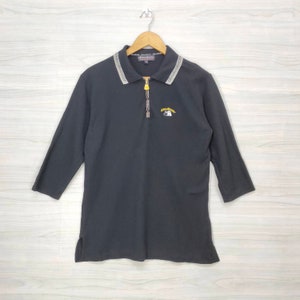 SILVIA & SILVESTER Polo Shirt Vintage 90s Silvia and Silvester Top tee Black Shirt Embroidery Small Logo Half Sleeve Size LL
