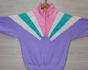 Colorblock-trui, pullover met kwartrits, vintage regenboogtrui jaren 90, Vtg Lavon-sweater, medium