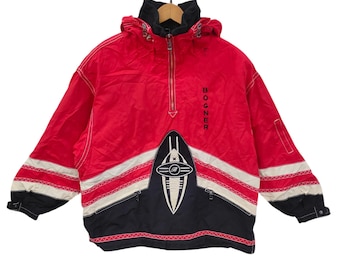 Bogner Ski Jacket Large / Vintage Colorblock Winter Jacket | Retro 80s/90s Style, Medium, Red Black