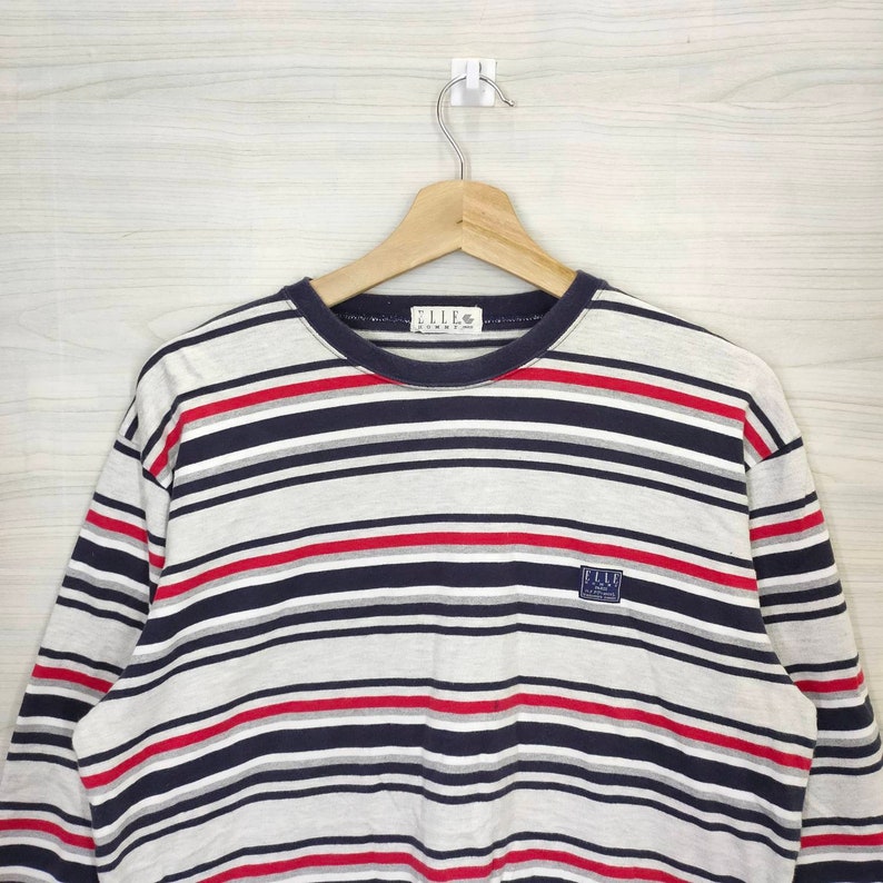 ELLE Homme Paris Long Sleeve Large Vintage Elle Top Tee Strippes Multicolor Size L