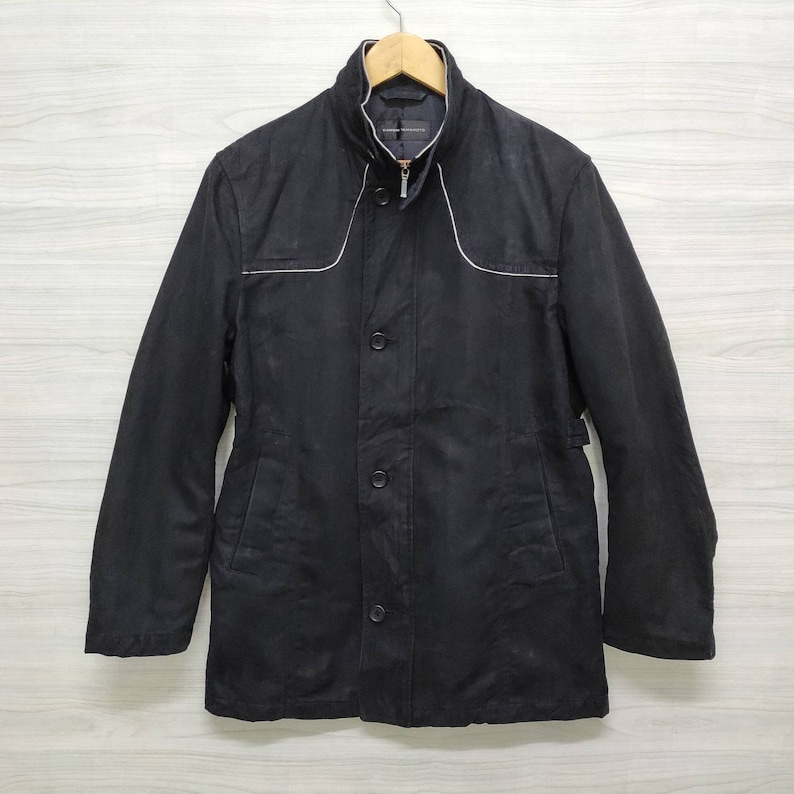 KANSAI YAMAMOTO Casual Jacket Black Vintage 90s Frenchwork Denim Jeans Jacket Casual Field Jacket Zipper Buttons
