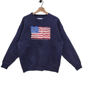 90er Jahre Vintage Sweatshirt USA Flagge Sweatshirt groß Vintage Sweatshirt Sweatshirt Marineblau Gr. L