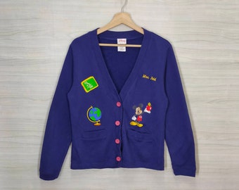 MICKEY MOUSE Cardigan Small Vintage Mickey Mouse Sweater Blazer Outwear Disney Cartoon Network Navy Blue Womens Size S