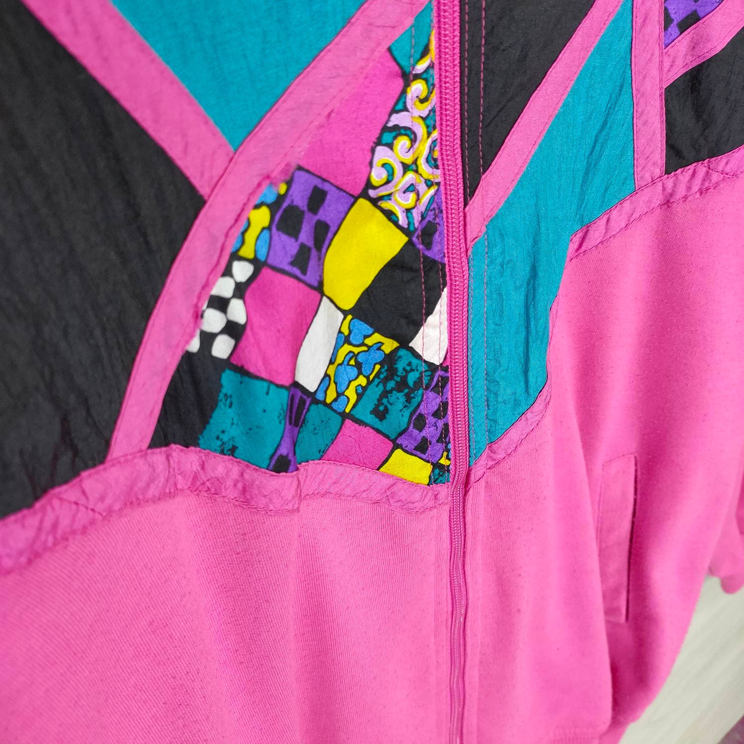 Vintage 90s Windbreaker Jacket , Pink Coat , Colorblock Vintage 90s Windbreaker Jacket , Pink Coat , Colorblock