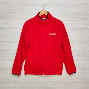 90s Cola cola Sweater Zipper Fleece Medium Vintage Coke Light Jacket Embroidery Logo Wool Sportwear Red Size M