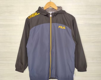 FILA Jacket Vintage 1990s Fila Windbreaker Sportswear Black Colorblock FILA Light Zipper Jacket Hoodie Size 150