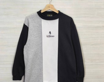 CARLO GARAVANI Jumper Vintage Carlo Valentino Crewneck Stripped Black White Sweatshirt Pullover Medium