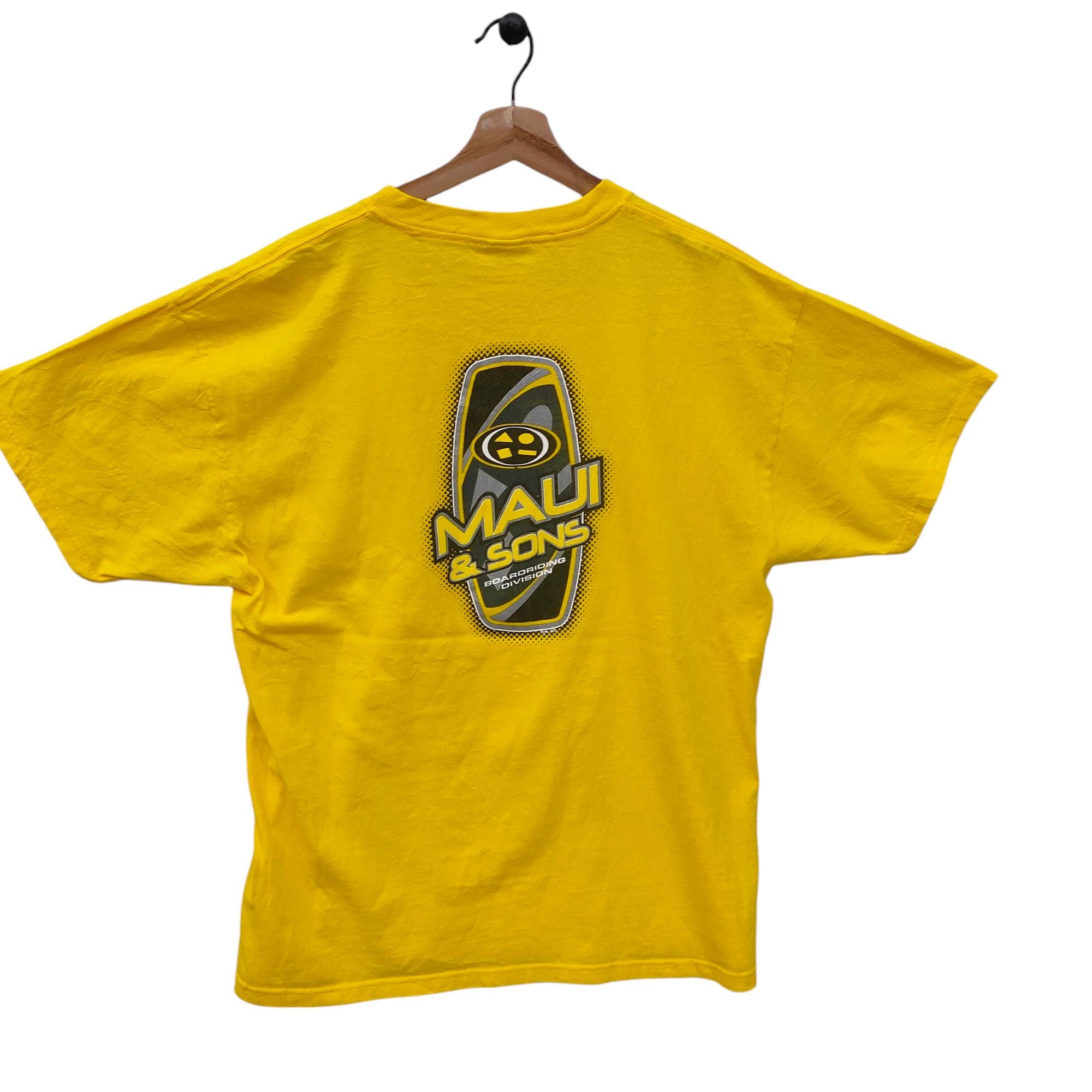 90s Hawaii Surf Gear Tee Medium Vintage Maui & Sons Yellow Graphic