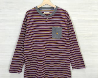 Polo British Country Top Tee Vintage 90s Polo British County Spirit Long Sleeve Shirt Polo pony Stripes Pullover Henley Neck Mens Size Large