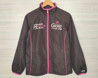 FILA Jacket Vintage 1990s Fila Windbreaker Sportswear Colorblock Black Pink FILA Light Zipper Jacket Ladies Size L Large