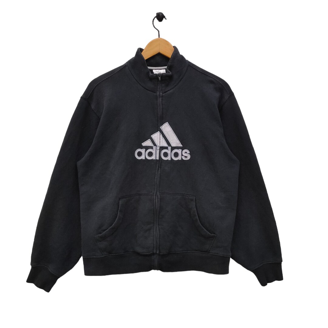 Y2K Adidas Zipper Sweater Black Sweatshirt , Adidas Embroidery , Medium