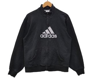 Vintage Adidas Sweatshirt 1/4 Zip Black Size XL 90s Sport Style