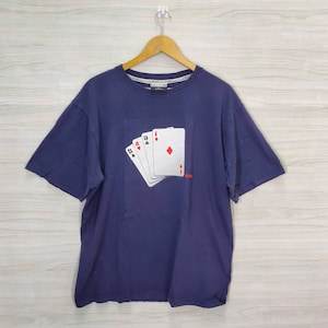 Karl Kani Tshirt Vintage 90er Jahre Karl Kani T shirt Karl Kani Top Spielkarten Streetwear Navy Blau Gr. L Large