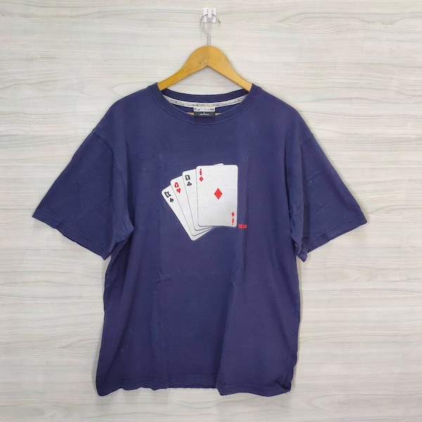 Karl Kani Tshirt Vintage 90s Karl Kani T shirt Karl Kani Top Playing Cards Streetwear Navy Blue Size L Large