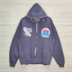 90er LEE Hoodie Zipper Groß Vintage Robbe Strand California Pullover Sweatshirt Surf Schule Damen Größe L
