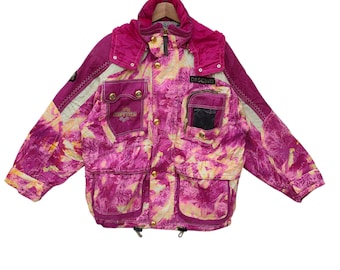 Vintage DESCENTE Ski Jacket – Bold Pink Purple Yellow | International Ski Team Model | Size L | Large