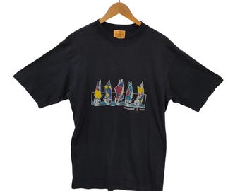 Vintage Trussardi Jeans Sailboat Graphic Tee | Made in Italy | Nautical Designer T-Shirt | Size S