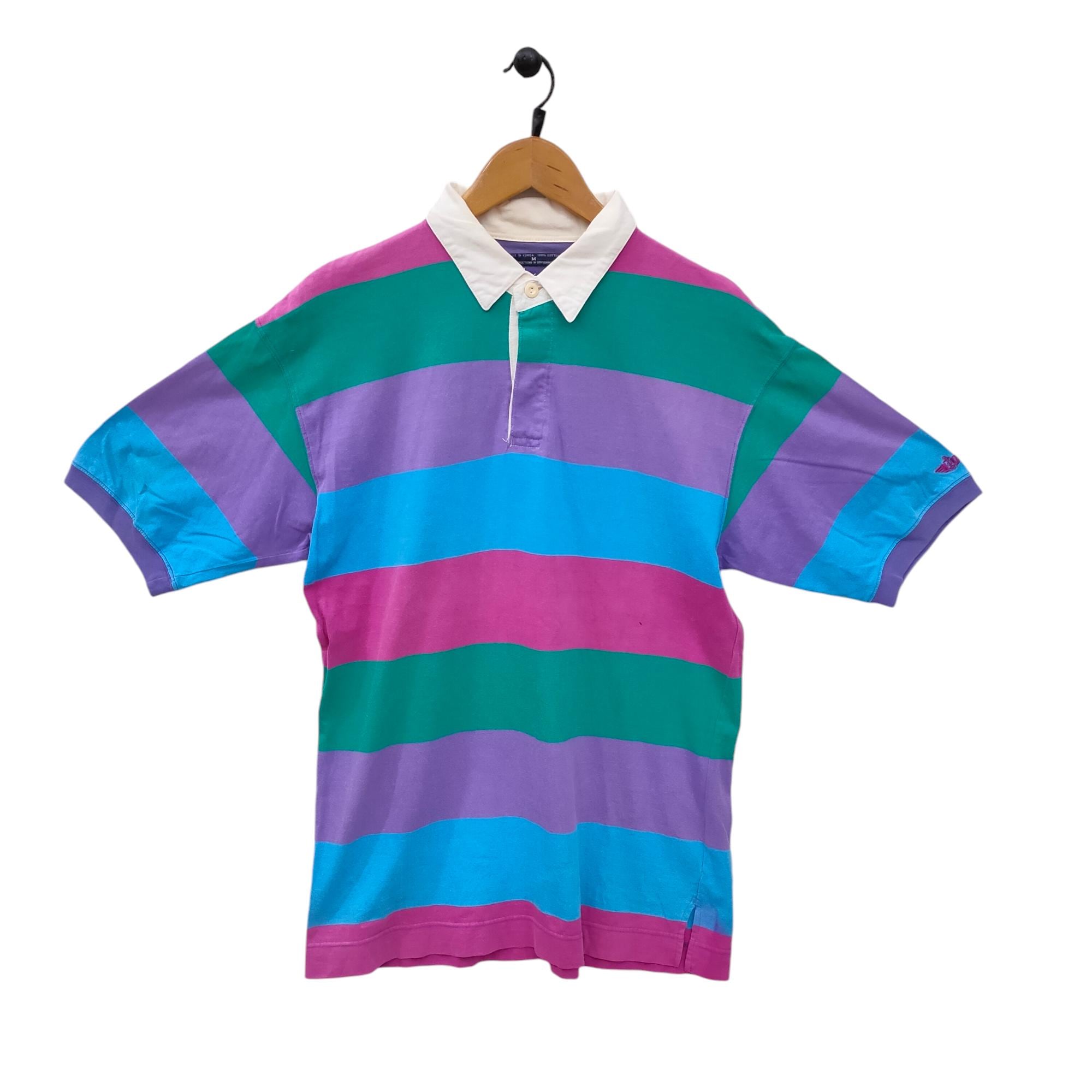 Vintage Dockers Rugby Polo Shirt – Bold 90s Stripes White Collar