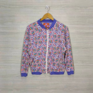 Pop Art Sweater Vintage Segrets Multicolor Zipper Sweater Abstract Geometric Outwear Womens Size S/M