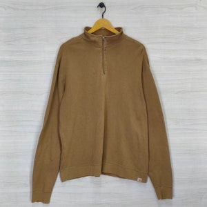Y2K Distressed Carhartt Quarter Zip Sweater Vintage Carhartt Sweatshirt Jumper Pullover Size XL