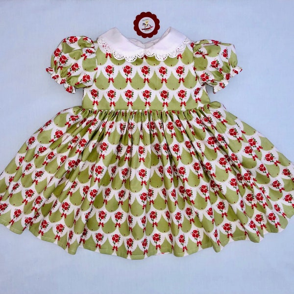 Vintage rose dress, new custom handmade 3 6 9 12 18 24 months 2 3 4 5 6 years. Little girls clothes birthday Party outfit. girl dresses