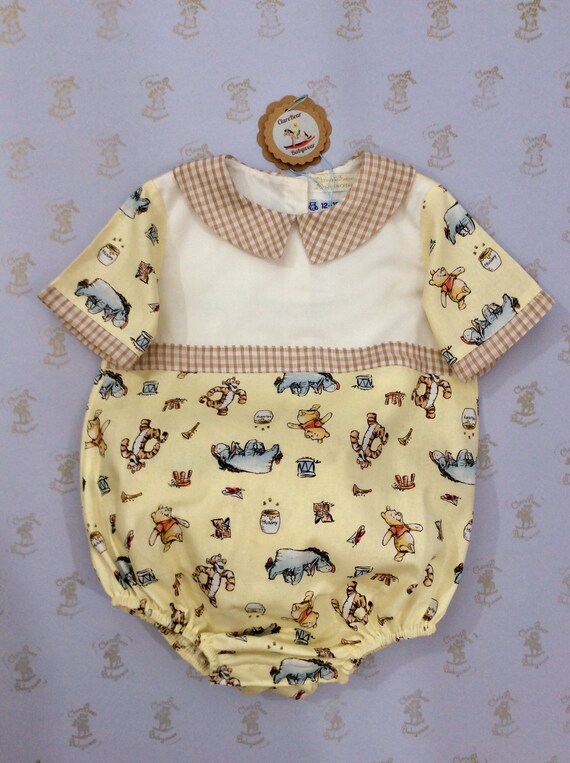 headband Romper Natural Linen hat. Pooh and Tigger Baby Clothes