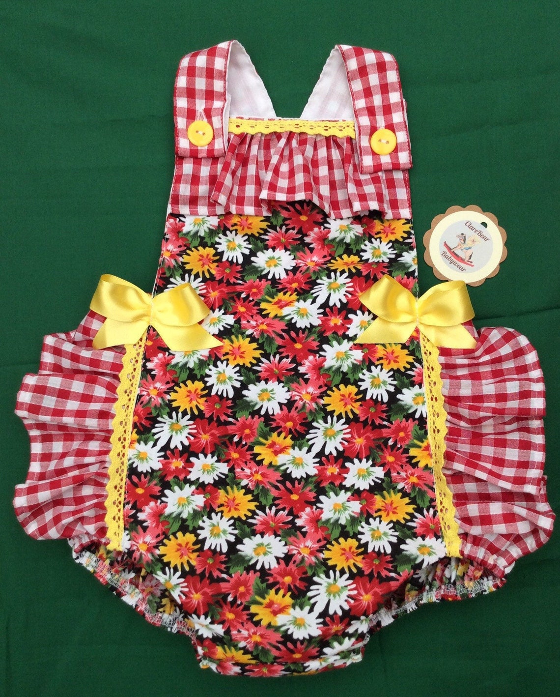 Gingham Daisy Romper New Custom Made Birth to 4 Years Etsy UK