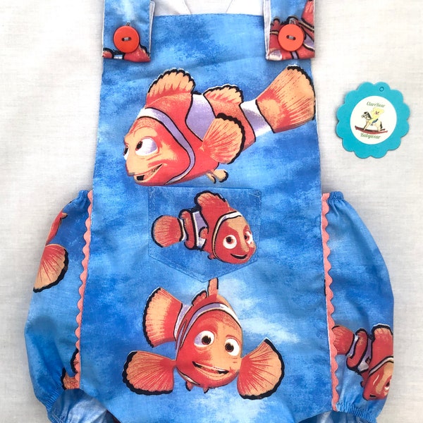 Nemo romper, ropa nueva desde el nacimiento hasta los 4 años, unisex hecho a mano, ropa para niños y niñas, traje de niña, trajes de burbujas para bebés hechos a medida, traje de sol, pez