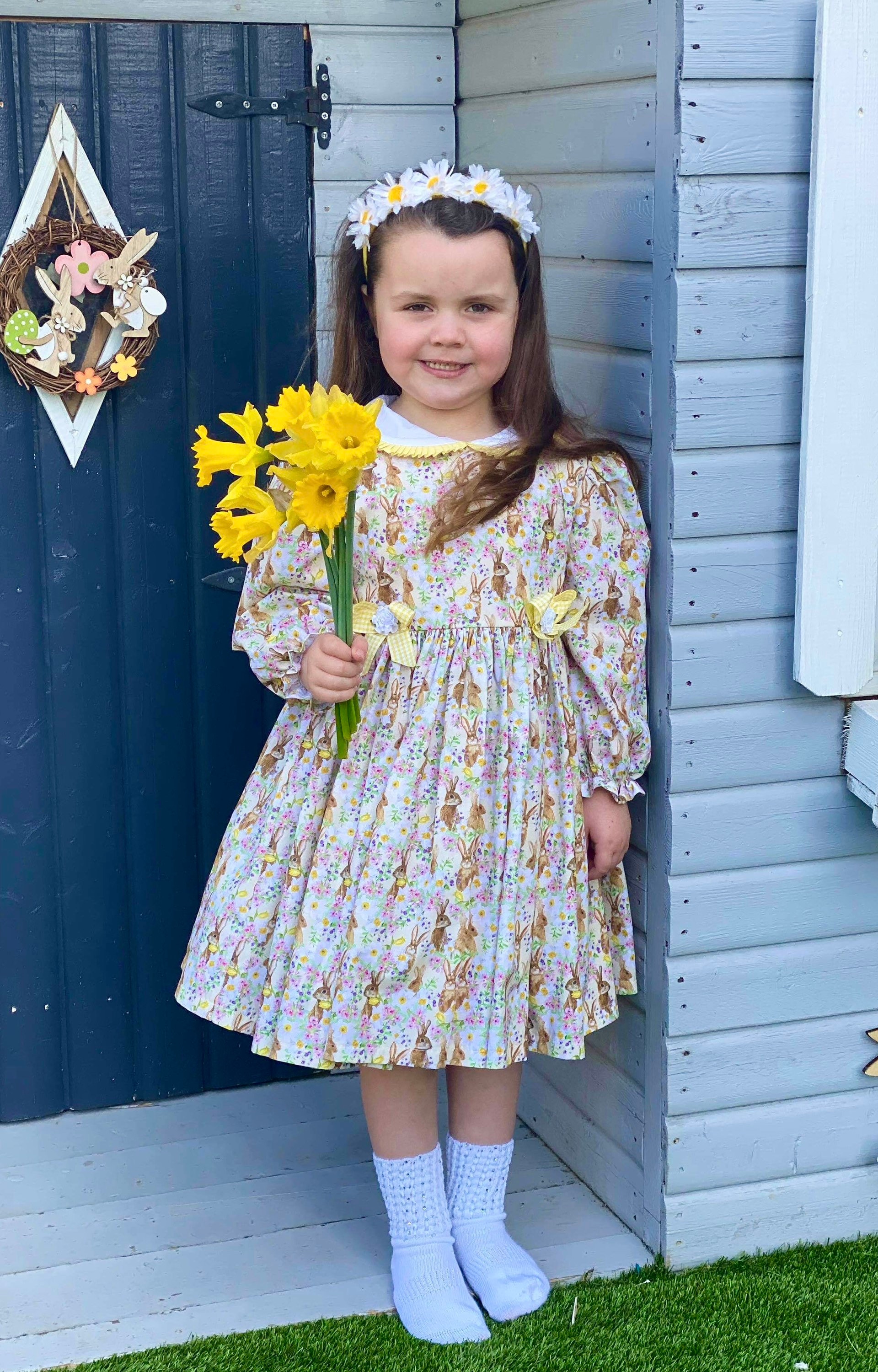 low cut victorian dress The Carmen in Blue Roses Color:Polka dot print Babydoll Mini Dress Embroidered Girl Princess Dress line fit Midi length