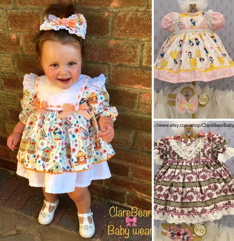 Vintage Spanish style outfits 3-6m Baby girls outfit ready to ship Ditsy print dress girl clothes Smocked dresses new smocked