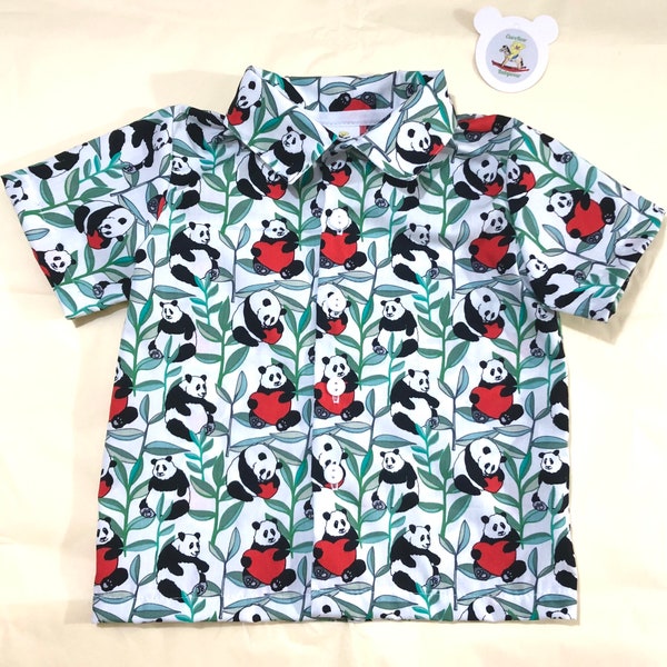 Pandabär Shirt oder Bluse. neue maßgeschneiderte handgefertigte Kleidung. Geburt bis 8y Größen. Kinder unisex Jungen Mädchen Kleidung. Junge Mädchen Outfit Kinder.