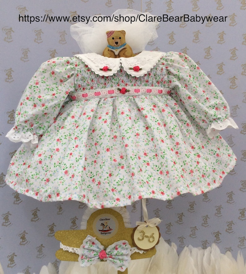 Vintage Spanish style outfits 3-6m Baby girls outfit ready to ship Ditsy print dress girl clothes Smocked dresses new smocked