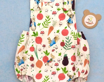 Peter rabbit romper baby 0 3 6 9 12 18 24 2 to 3-4y cream new vintage clothing, custom made boys  clothes, girls outfit, baby gift, new born