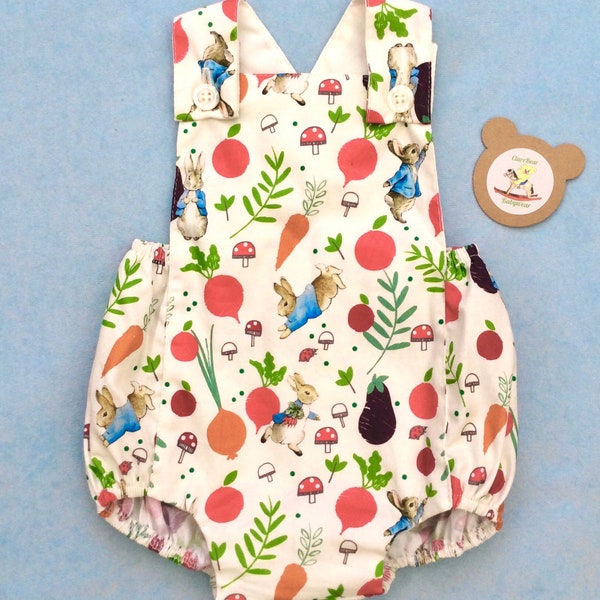 Peter rabbit romper baby 0 3 6 9 12 18 24 2 to 3-4y cream new vintage clothing, custom made boys  clothes, girls outfit, baby gift, new born