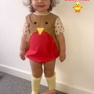 Robin Romper with a tail feather. Baby 0-3 3-6 6-9 9-12 12-18 18-24 2-3 available to order. Christmas Xmas Little Red Breast outfit, babies