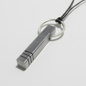 Triple Lined Iron Bar on Sterling Silver Ring Pendant