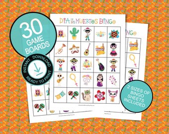 Day of the Dead Bingo Cards; Mexico Dia De Los Muertos Printable Bingo Game for Parties & Large Groups; Instant Download 30 Game Boards Gift