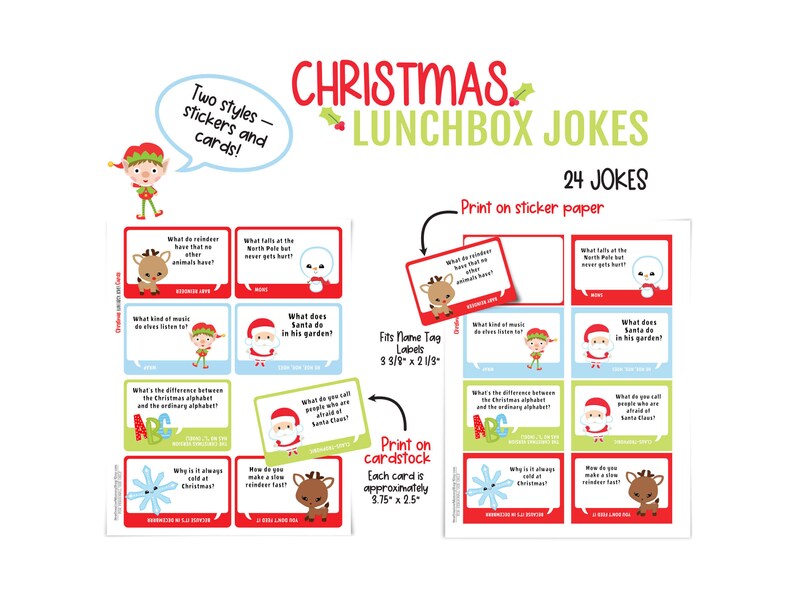 Christmas Lunchbox Jokes for Kids Instant Download Printable Lunchbox Ideas Santa Claus Jokes