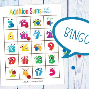Addition Sums 1-20 Bingo Game image 4