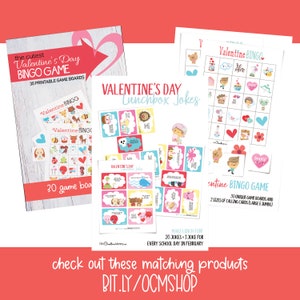 Matching Valentines Day bingo games and lunchbox jokes also available in OneCreativeMommyShop on Etsy