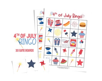 Fourth of July bingo cards for parties and large group; family reunion activity; patriotic bingo; 4th of July party; family picnic gift idea
