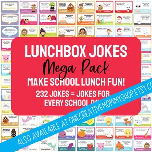 Image of another listing: Lunchbox jokes mega pack. 232 Jokes = Jokes for every school day. Don't forget your lunchbox jokes!