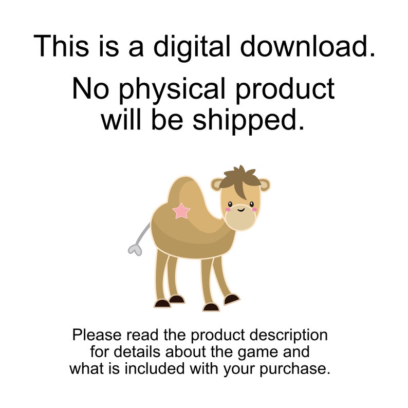 Title: This is a digital download. No physical product will be shipped. Cartoon image of a camel above the words: Please read the product description for details about the game and what is included with your purchase.