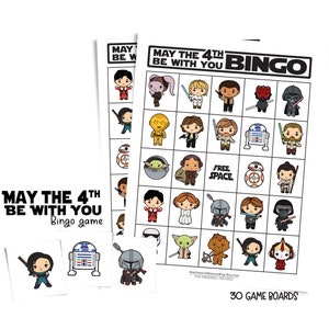May the 4th Be with You bingo gameboards; May the Fourth family game; 30 printable bingo sheets; cute gift for kids; May the 4th party favor