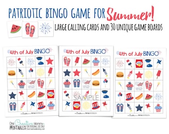 Fourth of July Bingo Game for Summer | Fourth of July Bingo | Patriotic Party Game