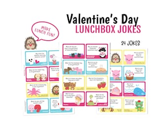 Valentine's Day lunchbox jokes for kids; cute Valentine gift  idea for husband, wife, and kids; Valentine stickers and cards; school lunch