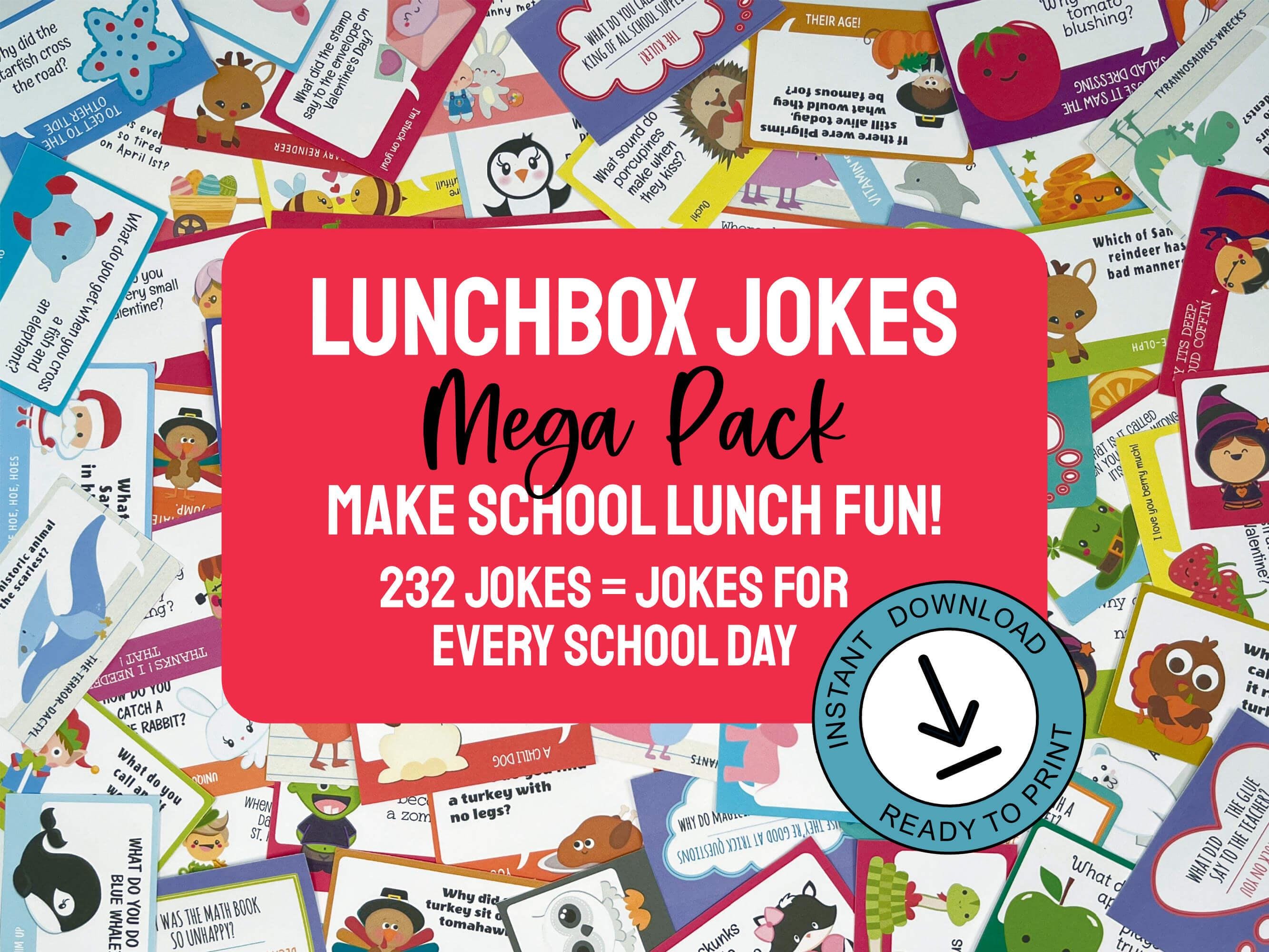 Lunchbox Joke Cards, 232 School Lunch Notes Funny Jokes for Kids ...