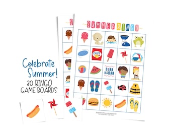 Summer bingo cards for parties and large groups; fun boredom buster; easy family reunion game; 30 printable game boards; cute gift idea